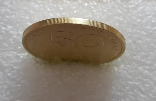 (4014) 50 копійок 1992 1ААм брак "пухлина", наплив металу в 4 гроні на реверсі (50 копеек 1992 1ААм) Інтернет-аукціон