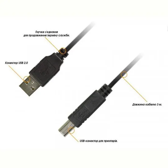 Купити Кабель Piko USB - USB Type-B V 2.0 (M/M), 3 м, черный (1283126473944)