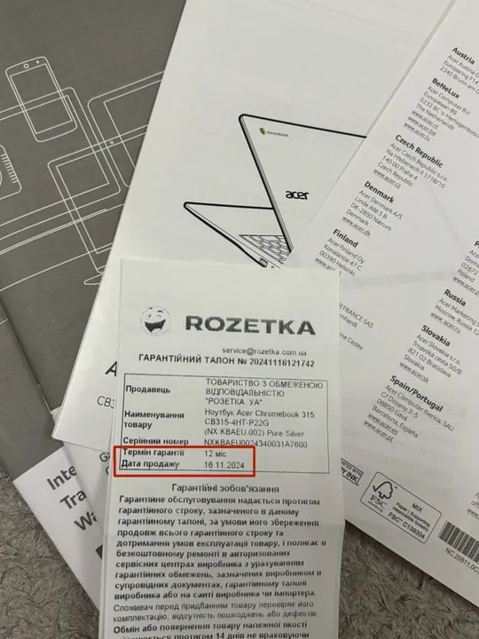 Ноутбук Acer Chromebook 315 CB315 4HT-P22G (NX. KBAEU.002) З аукціону