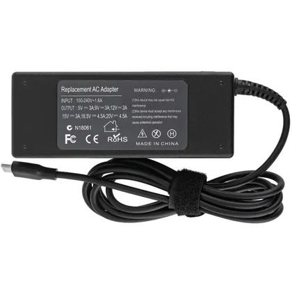 фото, Блок питания для ноутбука TYPE-C 90W, black, RECTANGULAR
