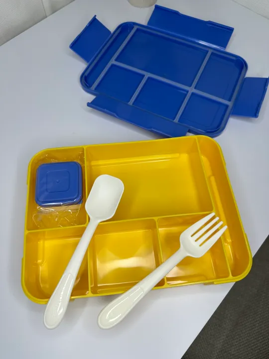 Пластиковий синьо-жовтий ланч-бокс з 5 відділеннями(21) Де купити