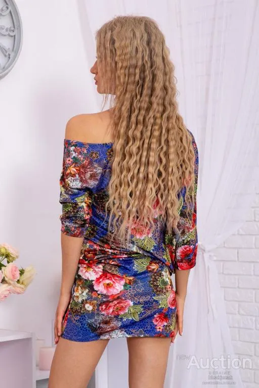 Мини-платье в цветочный принт, синего цвета, 167R105-10 Продаж