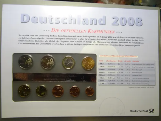 Купити Комплект євромонет Німеччини 2008 J (повний комплект+ювілейна) UNC