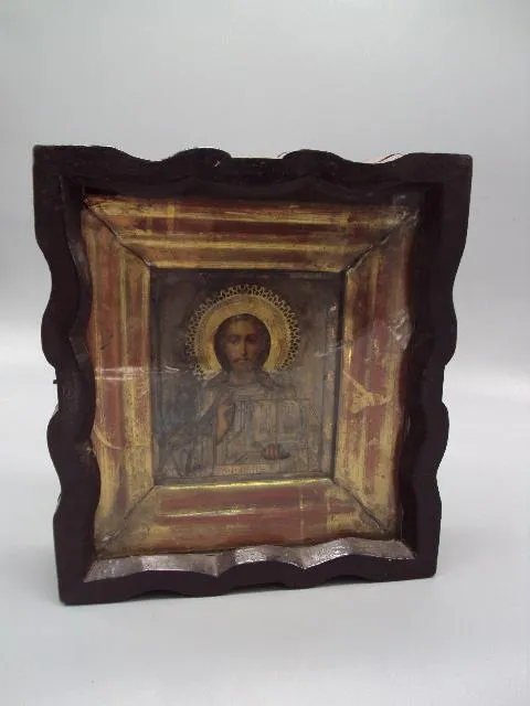 Икона Спаситель Иисус Христос металл в киоте размер 23,6 х 21,2 см, икона 13,2 х 11,4 см №13913 Ціна