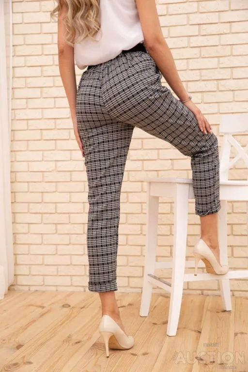 Женские укороченные брюки, в клетку, цвет Серый, 172R9313-2 Продаж