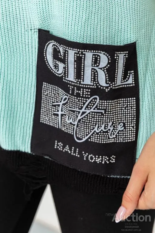 Джемпер женский вязаный, цвет мятно-черный, 117R1484-1 Продаж