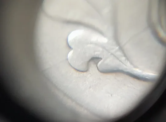 (5425) 25 копійок 1994 1ББм розкол на аверсі від канту через лівий нижній листок до тризуба (25 копеек 1994 1ББм брак) З аукціону