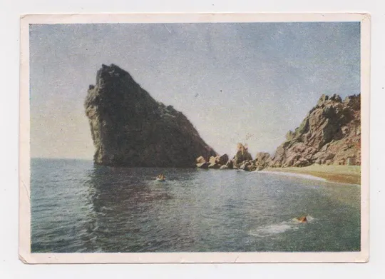 ШТАМП - "СТ.СИНЯВА САХ.ЗАВОД" на листівці 1955 р. - КРИМ, СІМЕЇЗ, Скеля "ДІВА" = БАКМАН = п/п З аукціону