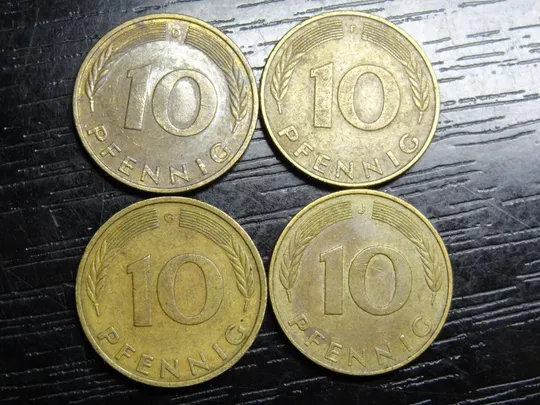 10 пфенігів 1980 ФРН (всі монетні двори) Ціна