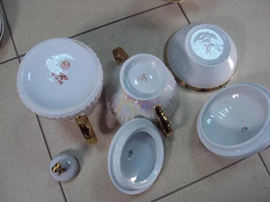 Кофейный сервиз фарфор Полонное набор перламутр заварник, сахарница, чашки, блюдца, масленка №13043 Недорого