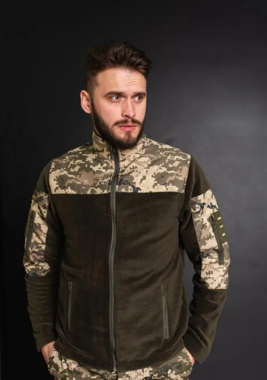 Купити Кофта флисовая мужская военная тактическая с липучками под шевроны ВСУ (ЗСУ) Пиксель 8024 46 размер