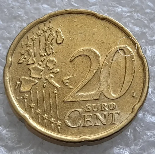 (2308) 20 євроцентів 2000 Бельгія викрошка на "0" номіналу (20 евроцентов 2000 брак) Ціна