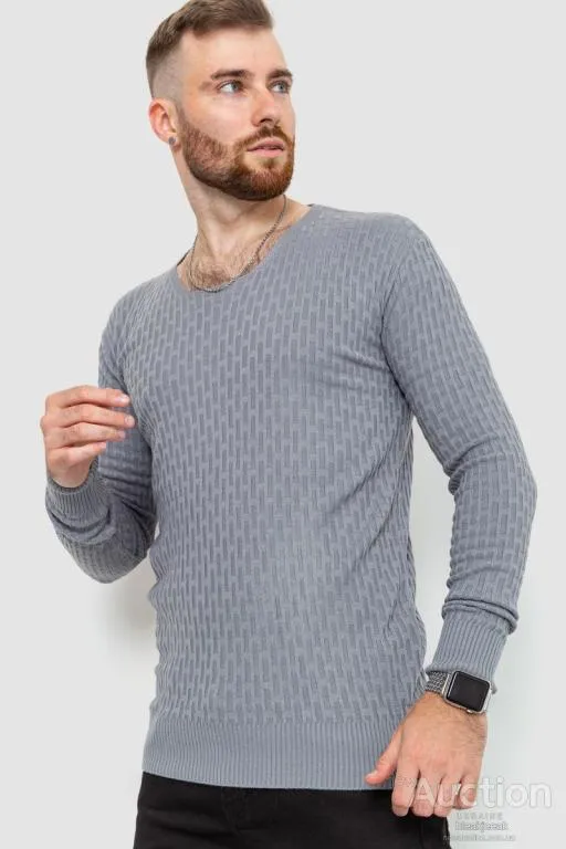 Свитер мужской однотонный, цвет серый, 235R1394 З аукціону