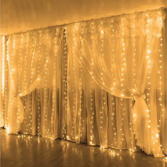 Гирлянда штора Роса + пульт, 3x2м, 400 LED, от USB и сети 220В, 20 нитей, 8 режимов Теплый белый Де купити