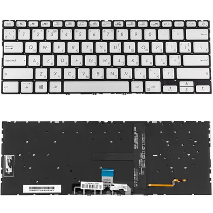 фото, Клавиатура для ноутбука ASUS (UX434 series) ukr, ice-silver, без фрейма, подсветка клавиш(ОРИГИНАЛ)