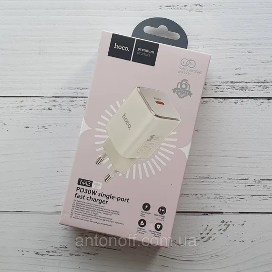 Зарядний пристрій Hoco N43 PD 30W GaN (блочок з виходом Type-C) Білий Ціна