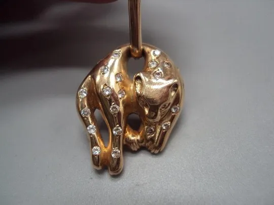 Подвеска кот кошка кулон пума пантера золото клеймо 585 проба Украина камни фианит вес 6,92 г №14712 З аукціону