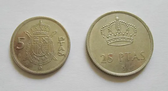 5 і 25 песет = 1982, 1983 р. = ІСПАНІЯ - ИСПАНИЯ  == Ціна