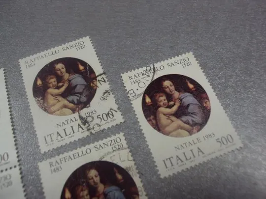 марки лот 7 шт Италия сцепки 1983 искусство живопись рафаэль 500 лет со дня рождения гаш №194 Де купити