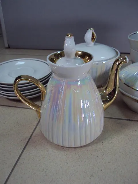 Кофейный сервиз фарфор Полонное набор перламутр заварник, сахарница, чашки, блюдца, масленка №13043 Продаж