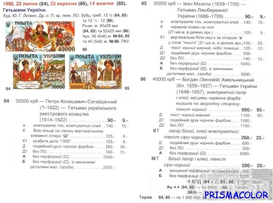 Купити ** УКРАИНА 1995 N84-86 марки Гетманы СЕРИЯ