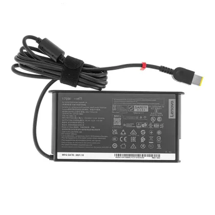 фото, Оригінальний блок живлення для ноутбука LENOVO 20V, 8.5A, 170W, USB+pin (Square 5 Pin DC Plug), 3 pin, black, SLIM OVALE