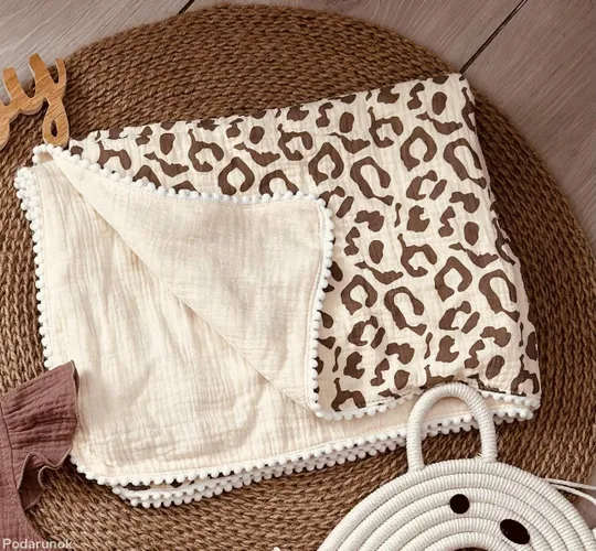 Плед муслиновий 100% бавовна дитячий 70*100 см (різні кольори) леопардовий Ціна