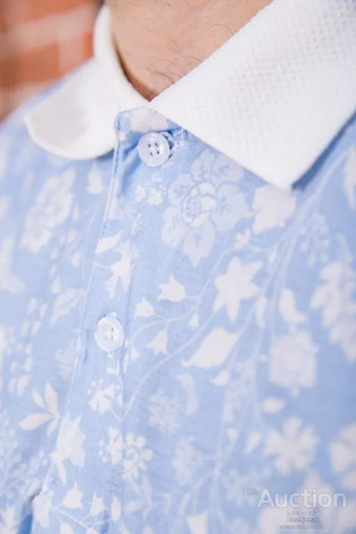 Мужское поло, в цветочный принт, голубого цвета, 194R2120 Інтернет-аукціон