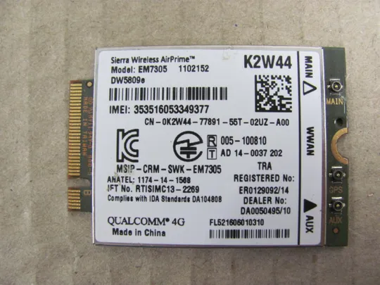 номер0356-25 3G-4G модем  EM7305 0K2W44  для Dell Latitude P40G  E7450 7450 Latitude 5000 Series E5250, E5450, E5550 Latitude 7000 Series E7250, E7350, E7450, E7550 оригінал Ціна