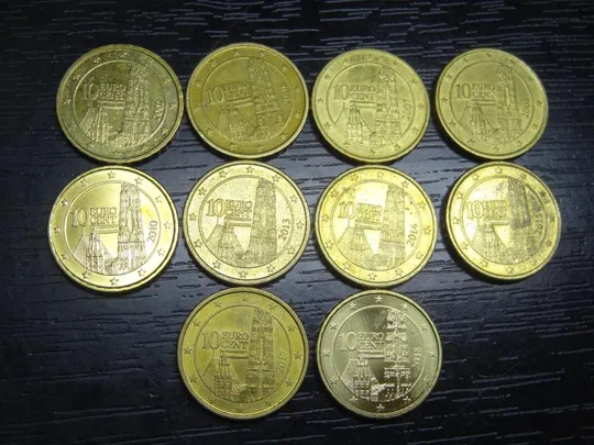 10 євроцентів Австрія (порічниця) 10шт, всі різні Ціна