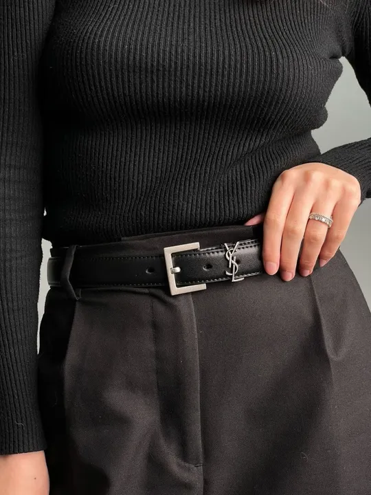 Ремінець жіночий Yves Saint Laurent Cassandre Belt With Square Buckle Black/Silver ( 66120) Ціна