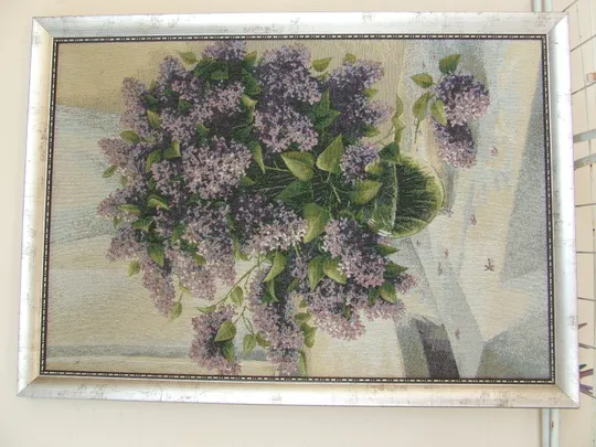 Картина Гобелен натюрморт оргоны -сирени раз.70 х 45 см. холст 2008 года    также много другого. Де купити