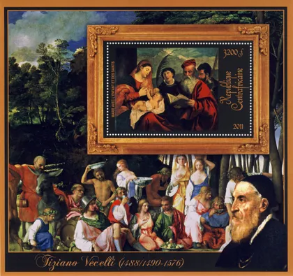 фото, ЦАР-Живопись- Тициано Вечелли -2011.Чистый  красивый Блок.MNH.