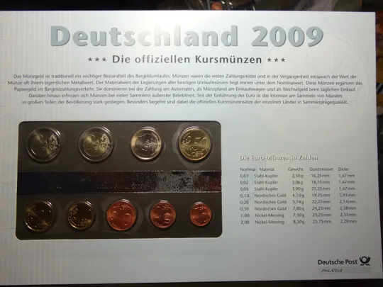 Купити Комплект євромонет Німеччини 2009 A (повний комплект+ 2 ювілейні) UNC