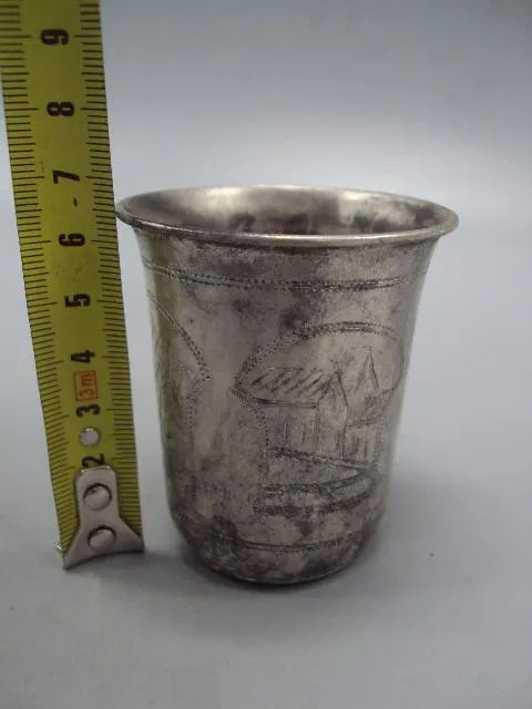 Рюмка стопка узор архитектура и цветы серебро 84 проба А.В 1896 вес 38,62 г размер 6,5х5,3 см №14326 Де купити