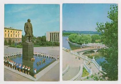 фото, ХМЕЛЬНИЦЬКИЙ = ПАМ'ЯТНИК ЛЕНІНУ і ЦЕНТРАЛЬНИЙ ПАРК = ПІОНЕРИ = листівки 1974 р. = чисті = 2 шт. ==
