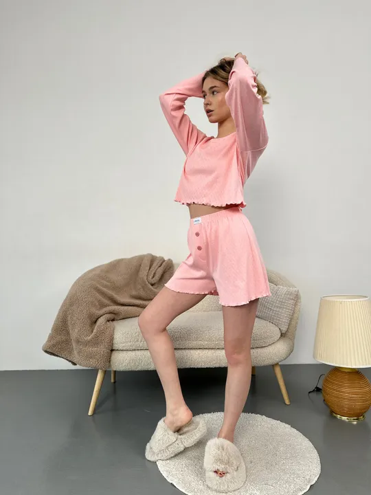 Комплект домашній шорти і кофта 100% бавовна персиковий Де купити