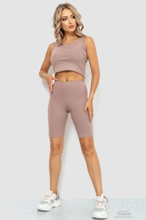 Купити Костюм женский в рубчик повседневный, цвет темно-бежевый, 214R700