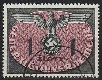 фото, 1940 - Рейх - GG - Службова 1 zl Mi.13 _6.0 EU _гаш