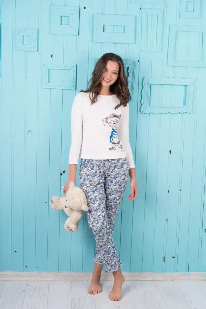 фото, Піжама жіноча з довгим рукавом і брюками Lans 51/004 біла розмір S