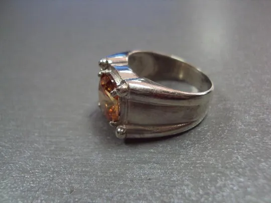 Кольцо перстень серебро 925 проба Украина оранжевый цирконий вес 8,71 г 17,5-18 размер №11864 З аукціону