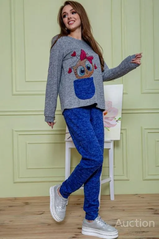 Женский костюм штаны + кофта, серо-синего цвета, 172R1211 Продаж