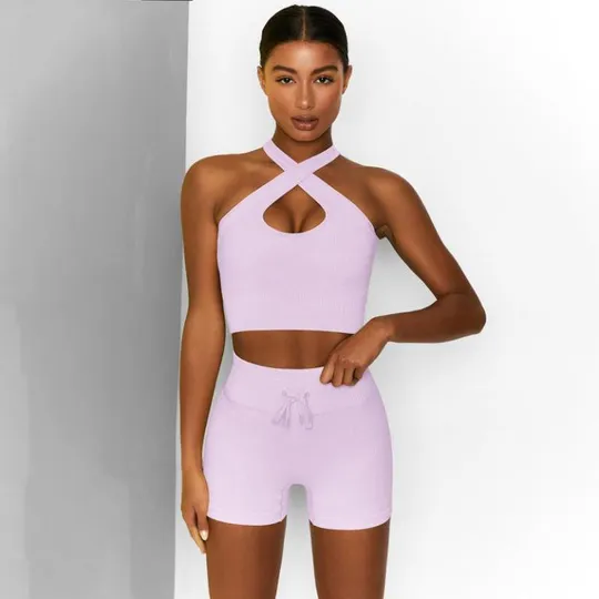 Комплект для фитнеса топ и велосипедки Рубчик 9629 S фиолетовый Ціна