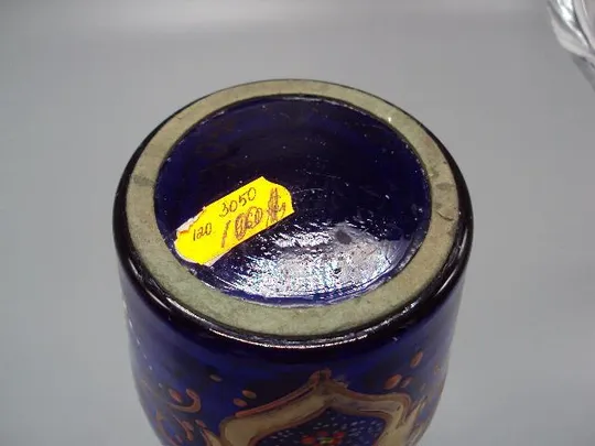 Колба для кальяна или ваза кобальт Иран король Шах Реза Пехлеви кобальтовое роспись 20,2 см №13949 Недорого