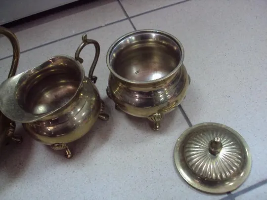 Чайный кофейный сервиз набор чайник, заварник, сахарница, сливочник молочник и поднос латунь (№1829) Характеристики