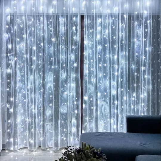 Гирлянда штора "Роса" от USB, 3x3м, 600 LED, 20 нитей, 8 режимов, IP44 Холодный белый З аукціону
