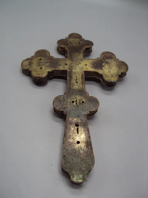 Антикварный напрестольный крест распятие разборный царский латунь позолота 33,5х21,4х1,9 см №16059 Торговий майданчик