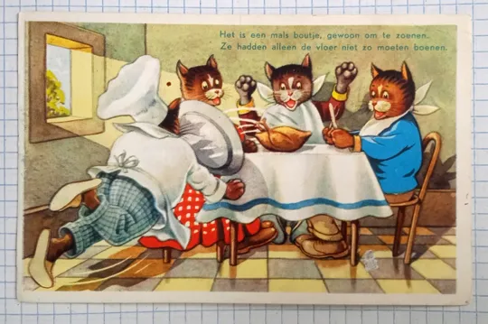 Поштова картка Сюрприз від шеф-кухаря. Котики. 1950-ті рр. Нідерланди bZ06 Ціна
