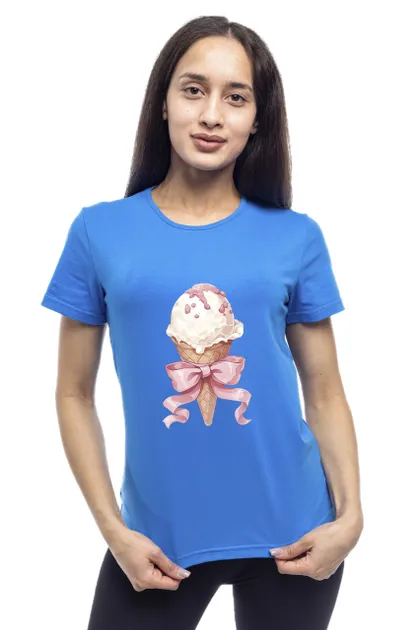 фото, Футболка жіноча однотонна бавовняна Bono принт Морозиво прямого крою (різні кольори) 50, Синій