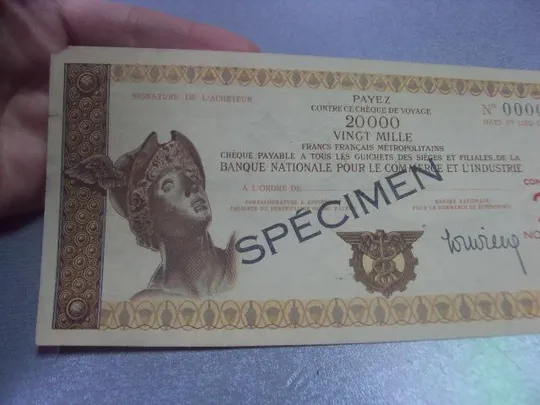 банкнота дорожный чек specimen образец 200 франков франция №118 Інтернет-аукціон